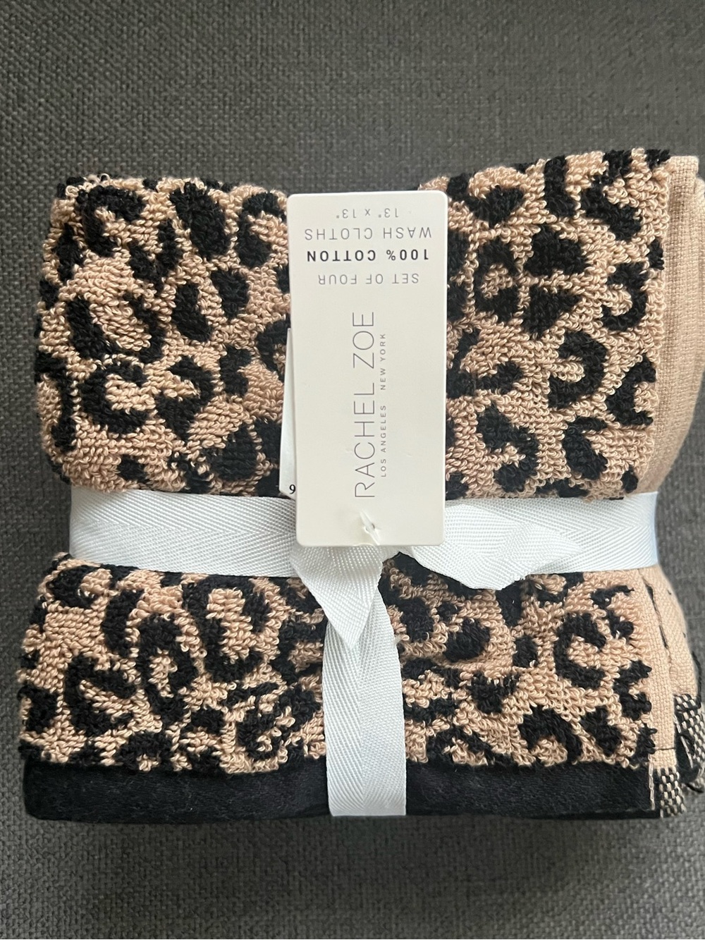 NWT Rachel Zoe Leopard Print washcloths Towel Set 4pc cheetah black